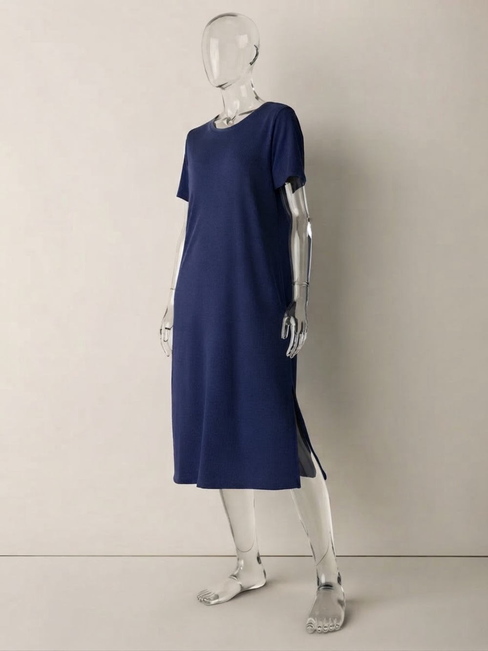 Eileen Fisher Navy Short-Sleeve Midi Dress